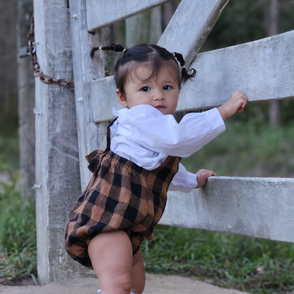 Romper Bebê Xadrez Flanelado Caramelo