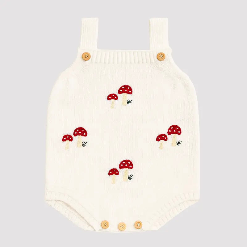 Off-White Mushroom Knit Baby Overalls