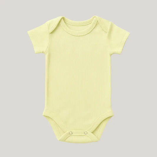body amarelo bebê canelado algodão manga curta