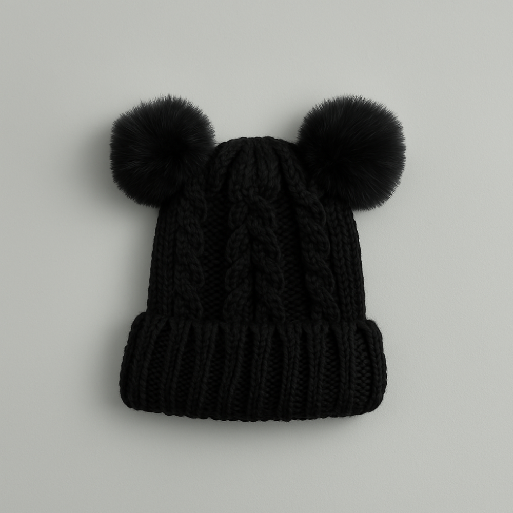 Touca Bebê Tricot Pompom Black