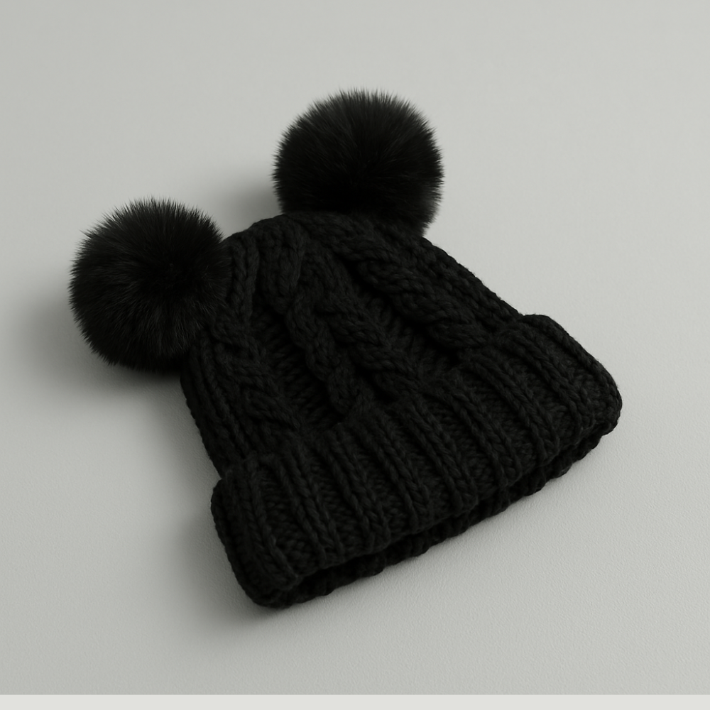 Touca Bebê Tricot Pompom Black