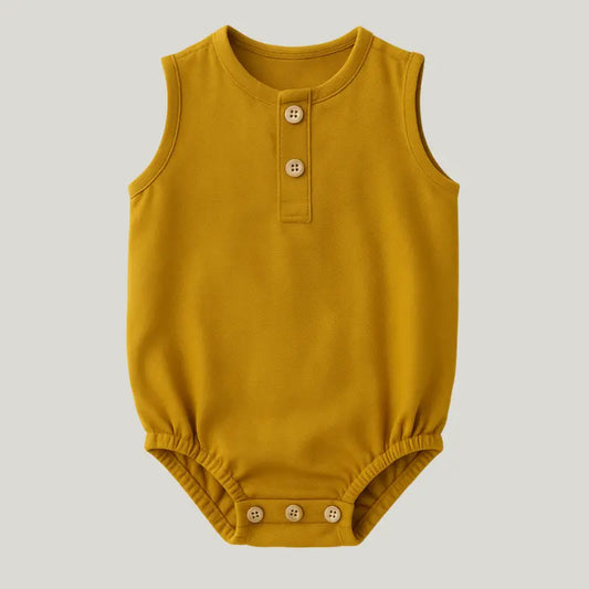 body bebê regata mostarda verão sem manga