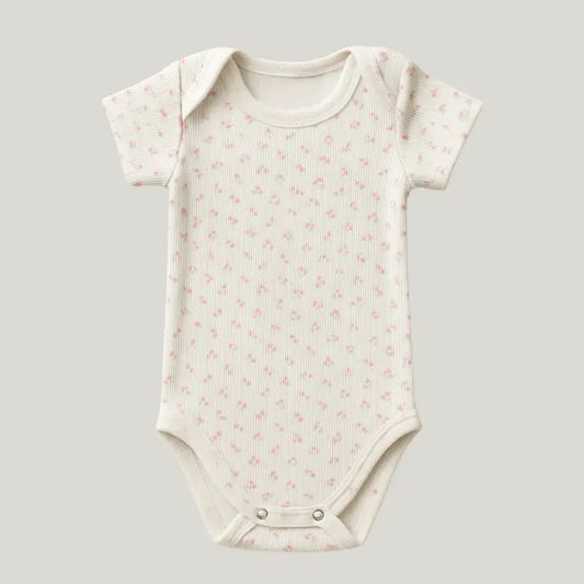 body bebê rosa com estampa floral delicada

