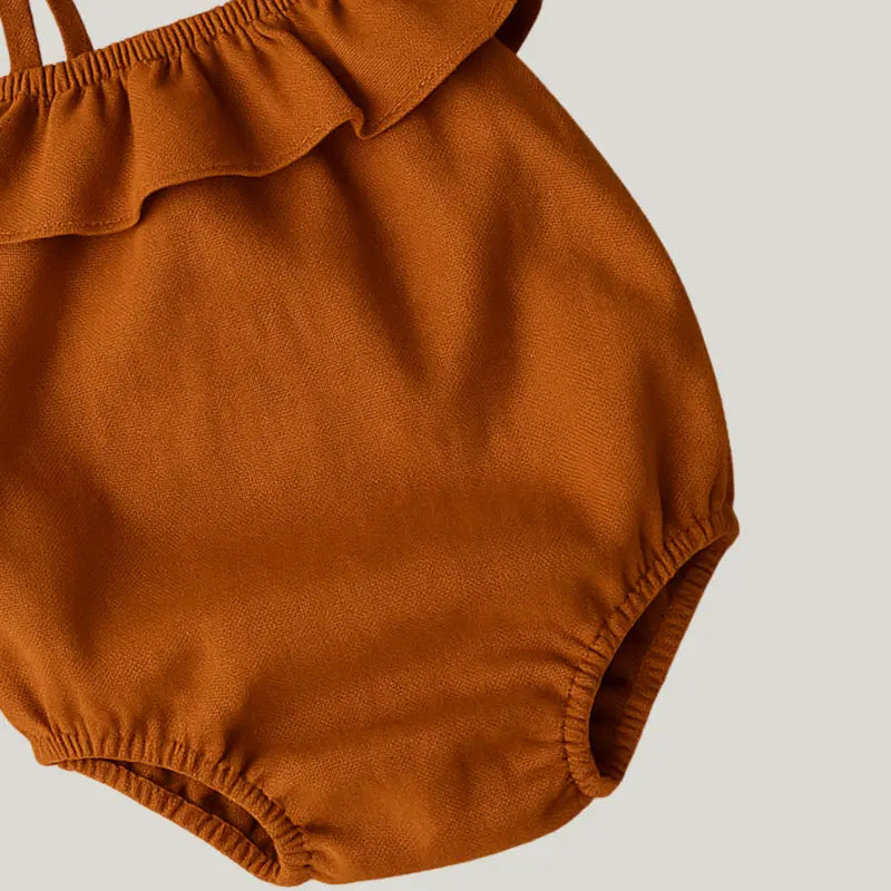 body de linho ocre para bebe menina