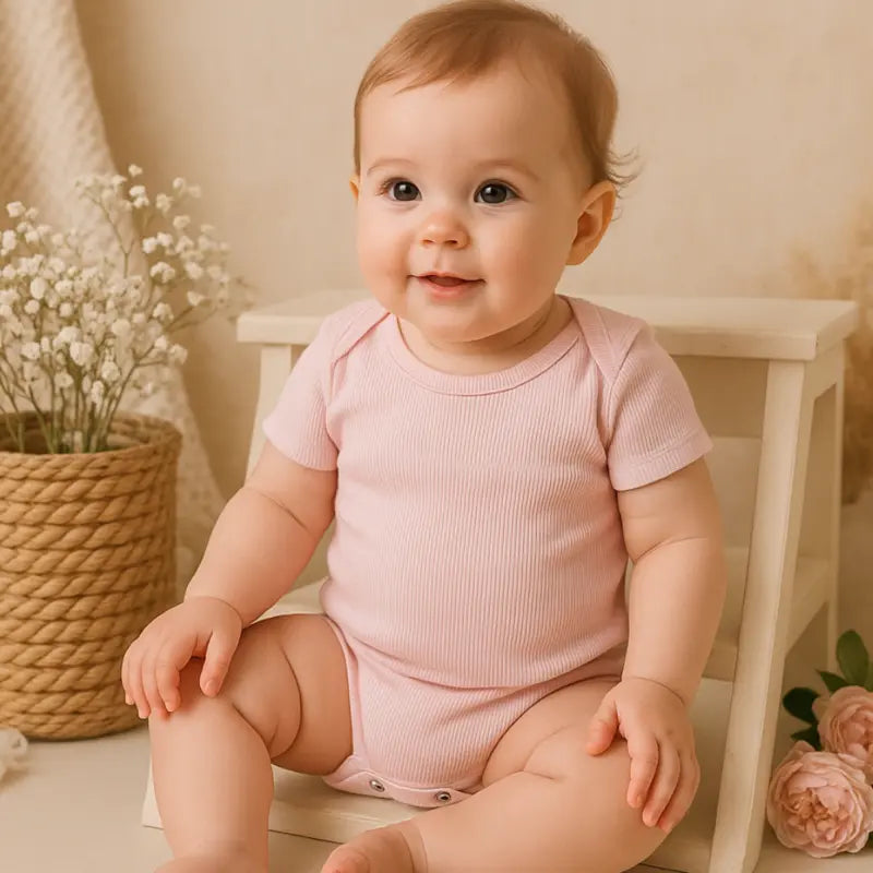 body de verão rosa bebê menina manga curta