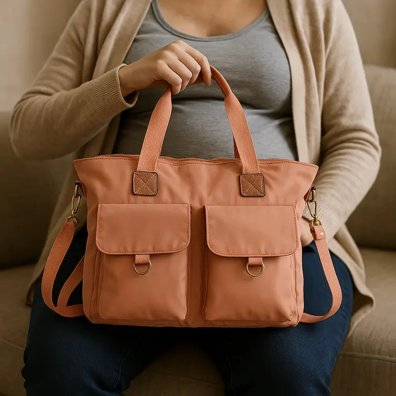 bolsa de passeio rosa bebê com compartimentos organizadores

