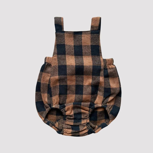 Romper Bebê Xadrez Flanelado Caramelo