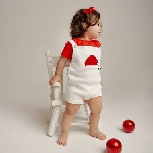 Jardineira Bebê Tricot Bordado Noel Off White