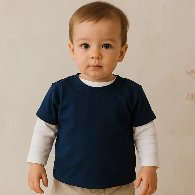 camisa azul marinho de algodão para bebê menino

