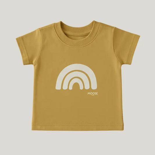 camisa de algodão bebê cor mostarda com estampa delicada

