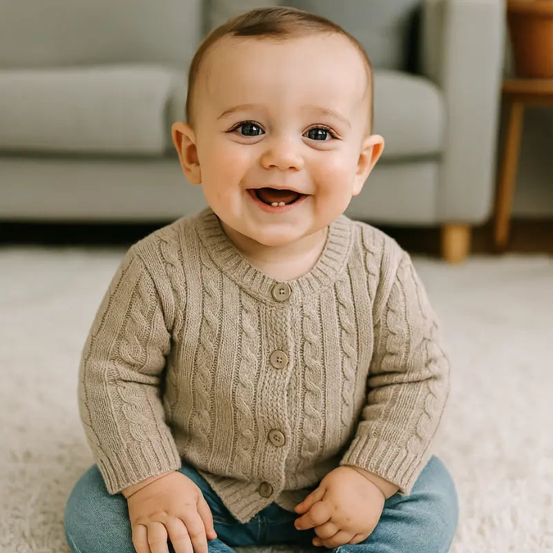 casaco de tricot vintage bege para bebê de 3 a 12 meses