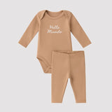 Conjunto Bebê Algodão Orgânic Hello Mundo Bege