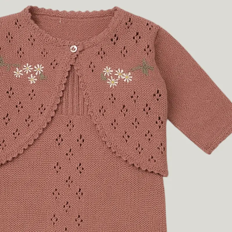 conjunto 3 peças de tricot para recém-nascida

