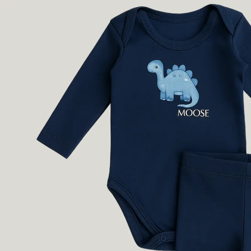 conjunto azul marinho com dino para bebê menino

