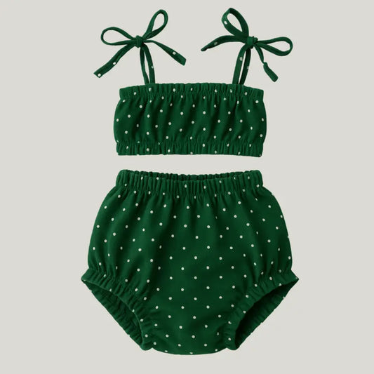 conjunto banho de sol verde bebê regata e short