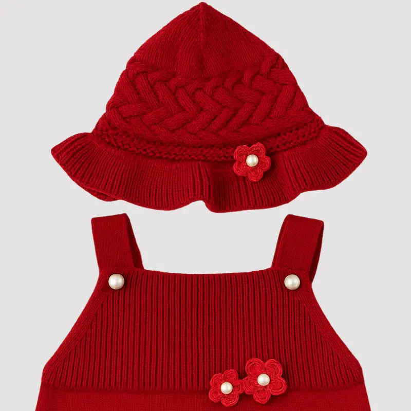 conjunto bebê tricot flores vermelhas unissex