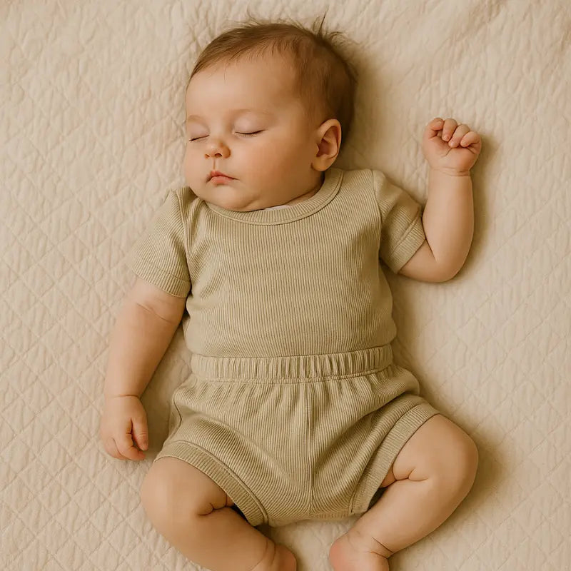 conjunto canelado bege para bebê de 3 meses a 3 anos