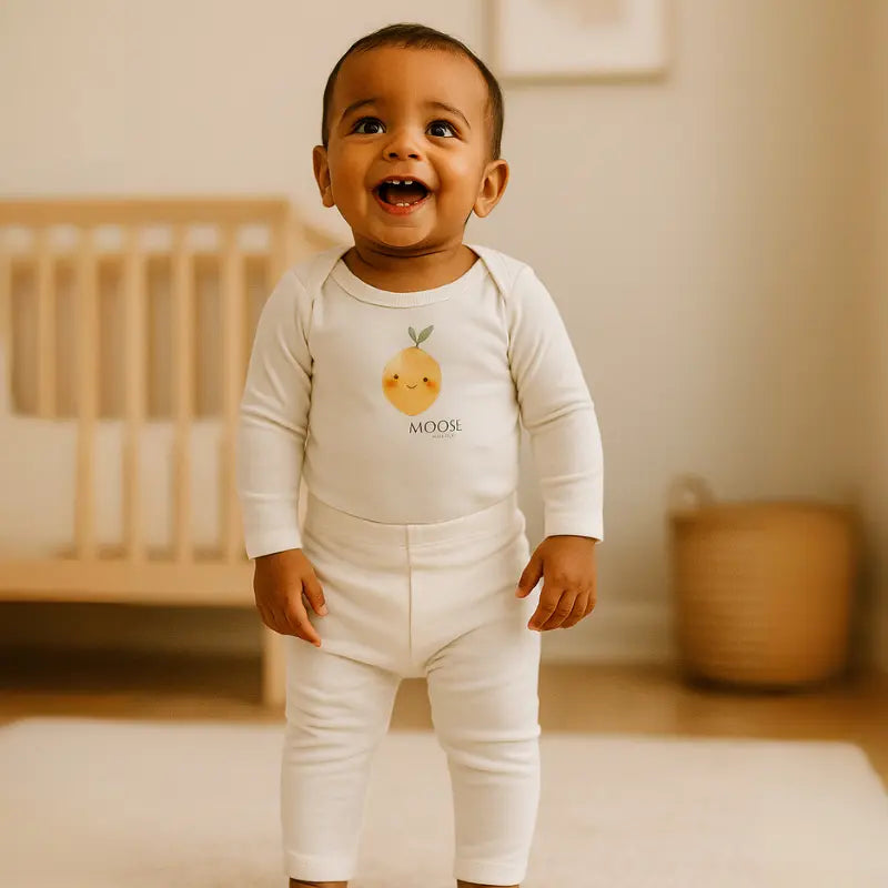 conjunto de algodão orgânico estampa limão para bebê de 3 a 12 meses

