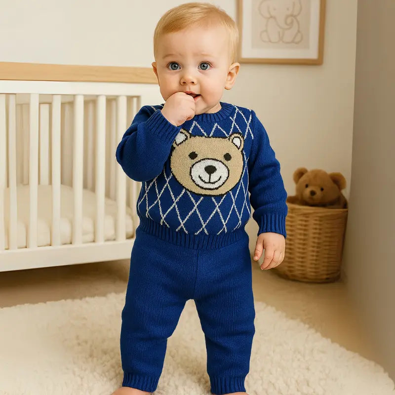 conjunto de tricot azul claro para bebê de 3 a 12 meses

