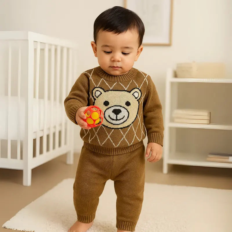 conjunto de tricot marrom para bebê de 3 a 12 meses

