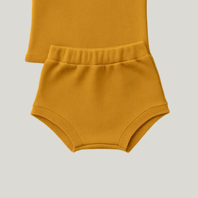 look fresquinho de verão bebê menina conjunto mostarda


