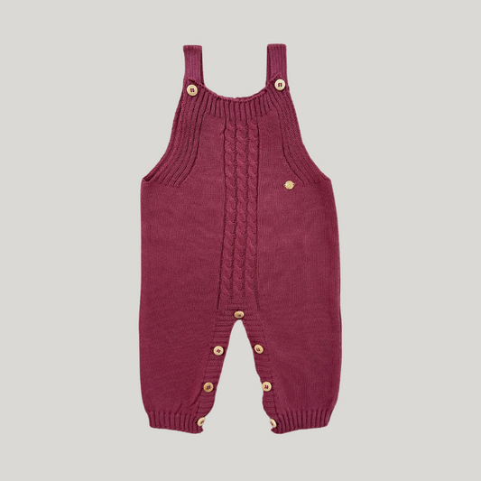 Jardineira Bebê Tricot Trança Longa Fúcsia