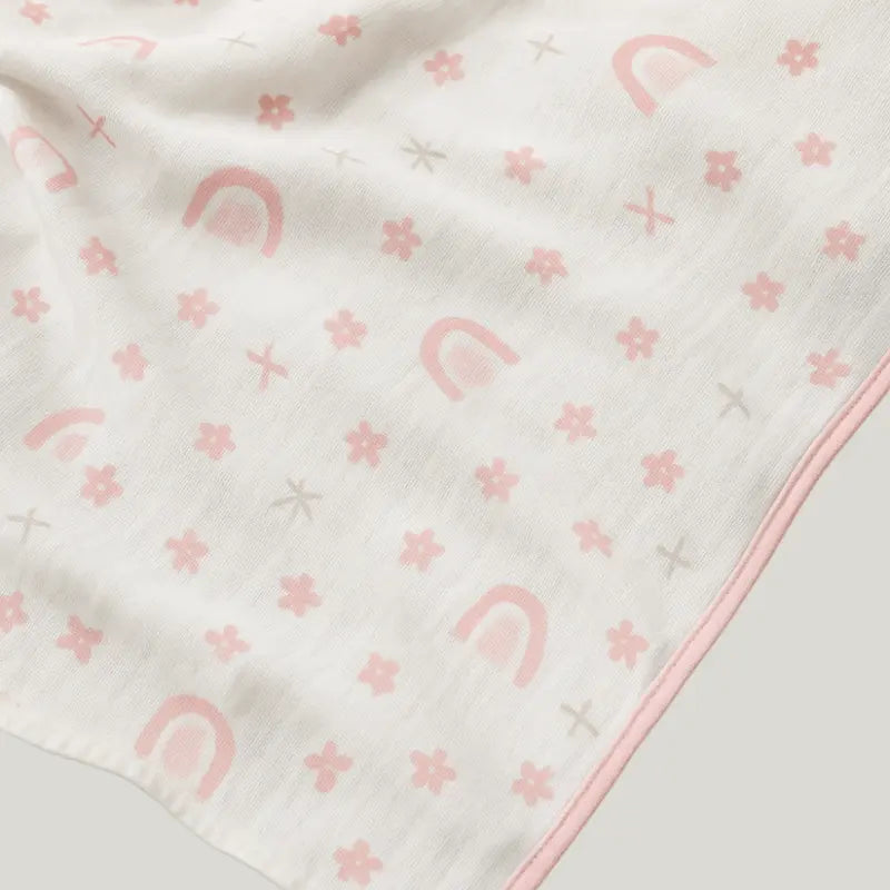 fralda de algodão multiuso com estampa floral rosa para bebê

