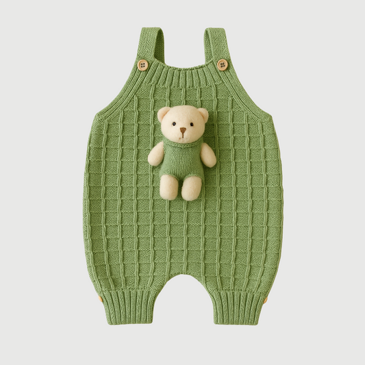 Jardineira Bebê Tricot Ursinho Verde Menta