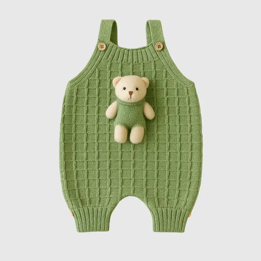 Jardineira Bebê Tricot Ursinho Verde Menta