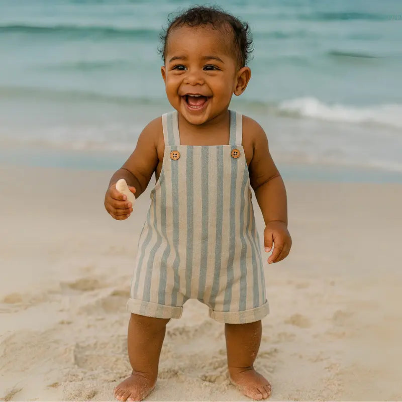 jardineira bebê linho beach blue confortável e leve