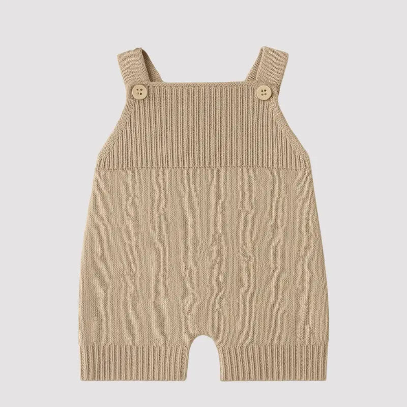 jardineira de tricot caqui com touca boina para meninos e meninas