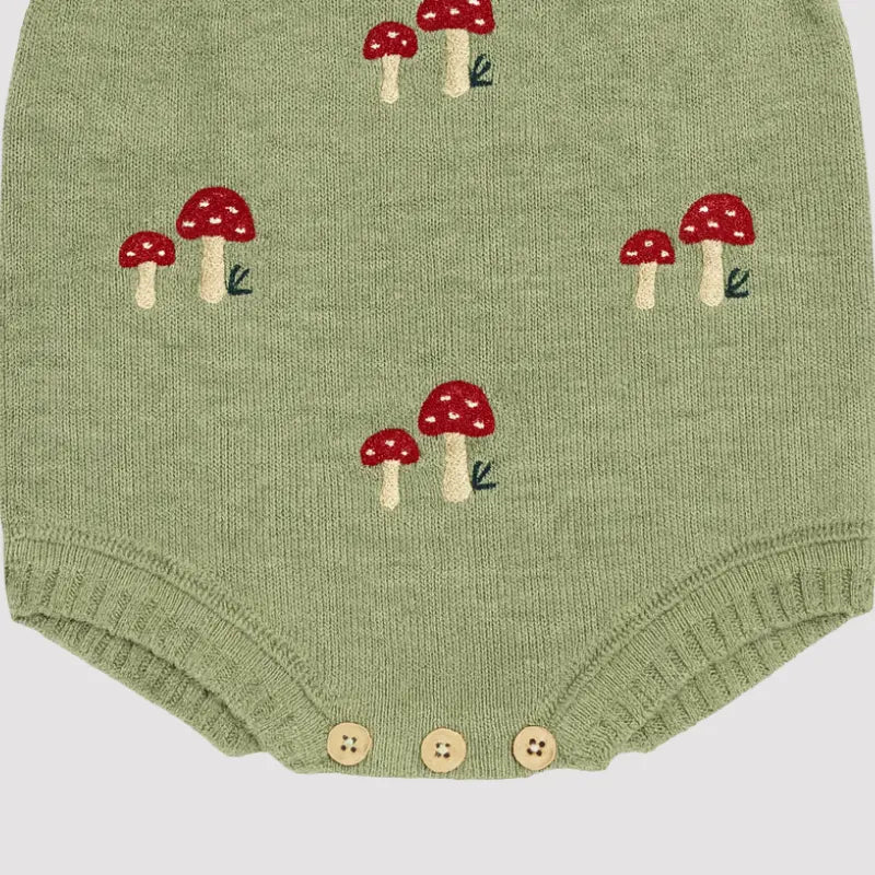 jardineira de tricot com aplicação de cogumelo para meninos ou meninas

