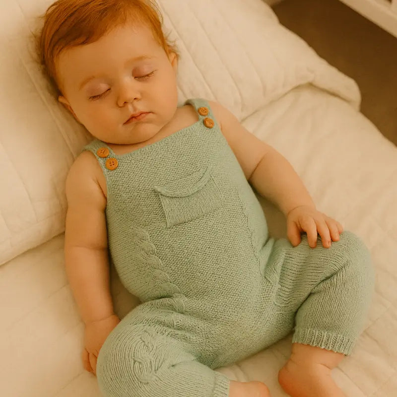 jardineira de tricot verde para bebê de 3 a 12 meses

