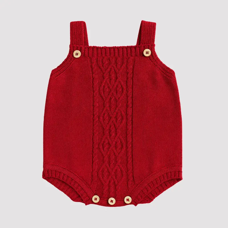 jardineira de tricot vermelha para bebê de 3 a 12 meses