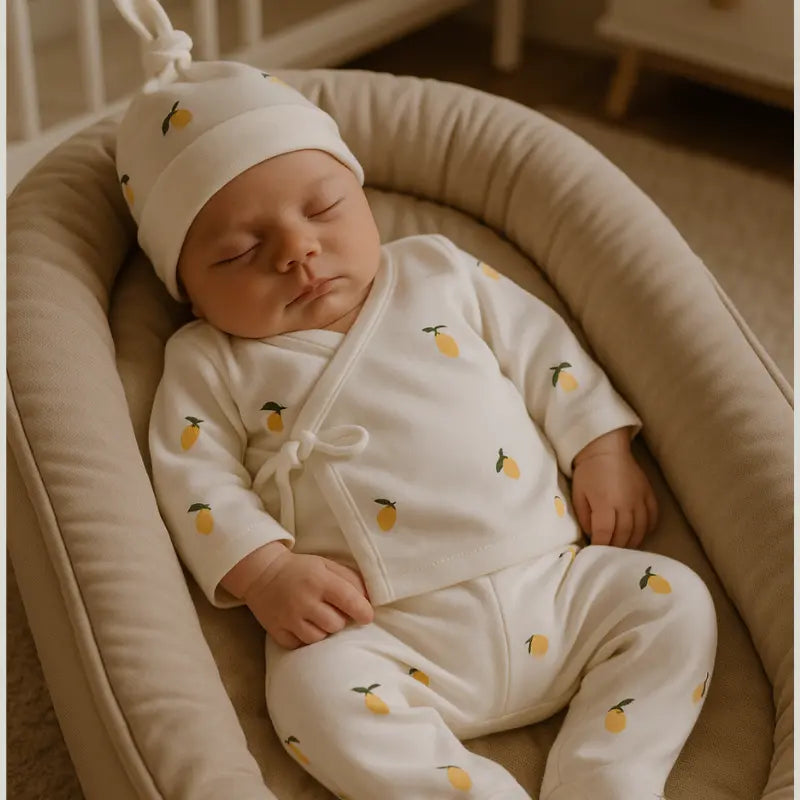 kit recém-nascido 3 peças organic lemon em algodão macio