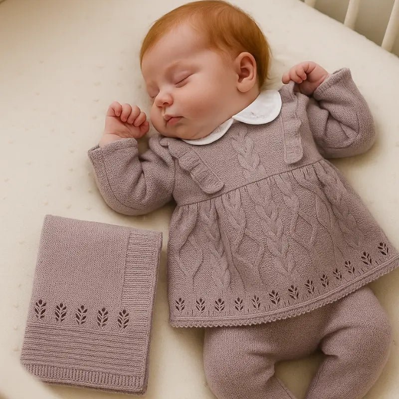 kit saída de maternidade tricot lavanda para bebê menina

