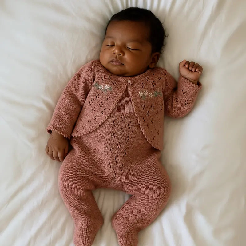 kit saída de maternidade tricot rosé para bebê menina

