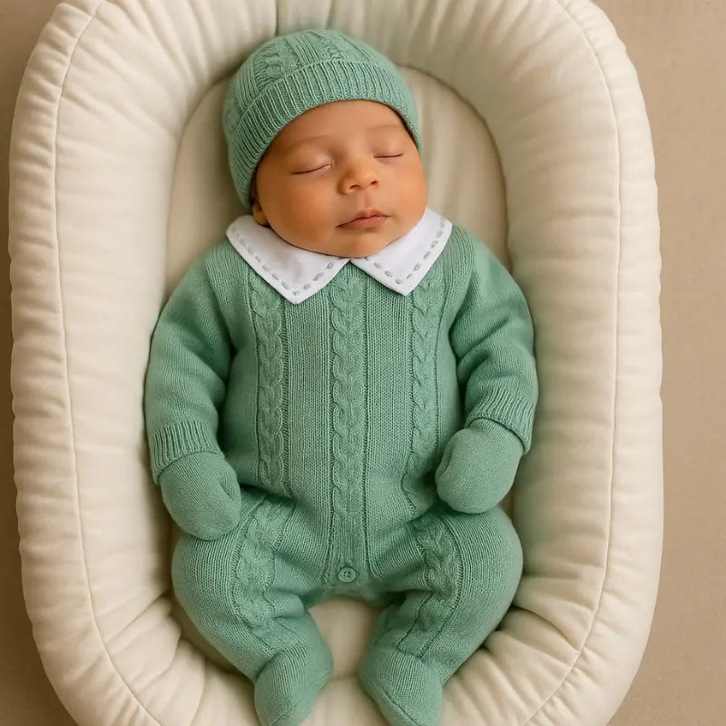 kit saída de maternidade tricot verde menta para bebê menino

