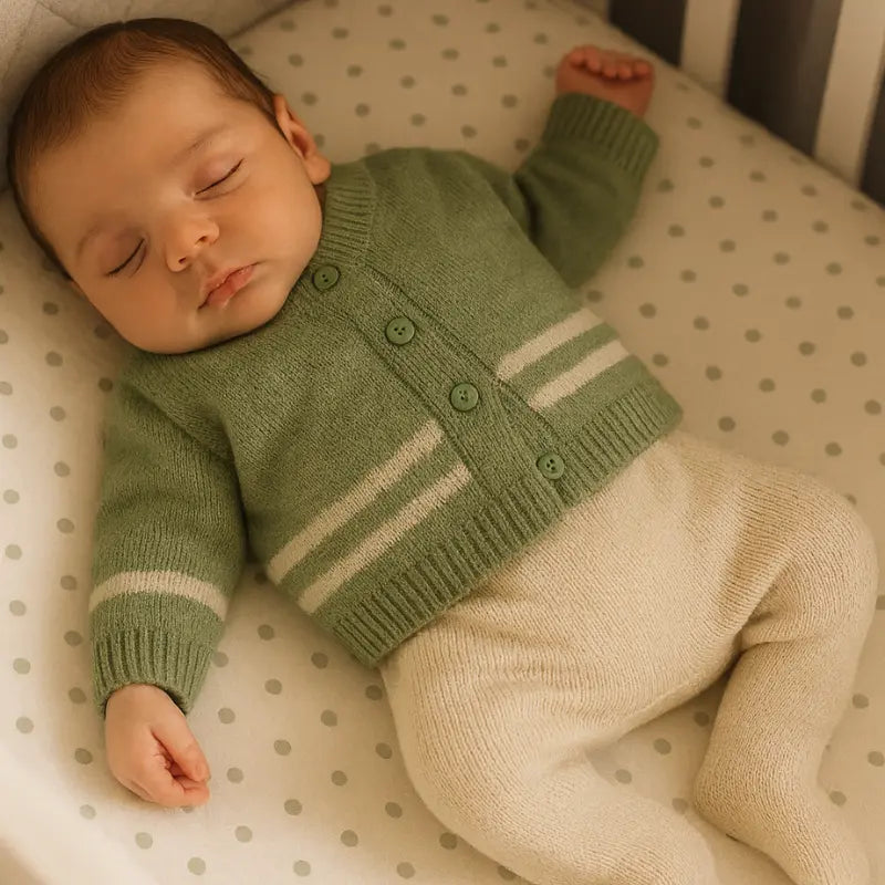 kit saída maternidade bebê tricot 3 peças verde green horse
