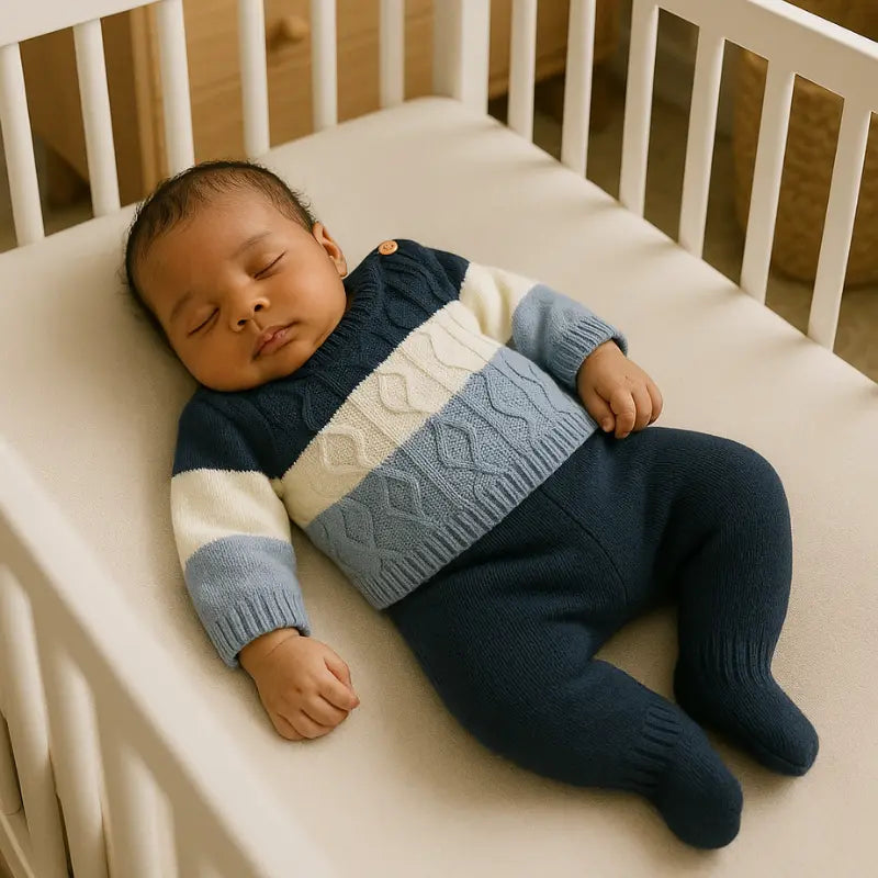 kit saída maternidade menino tricot 3 peças azul marinho