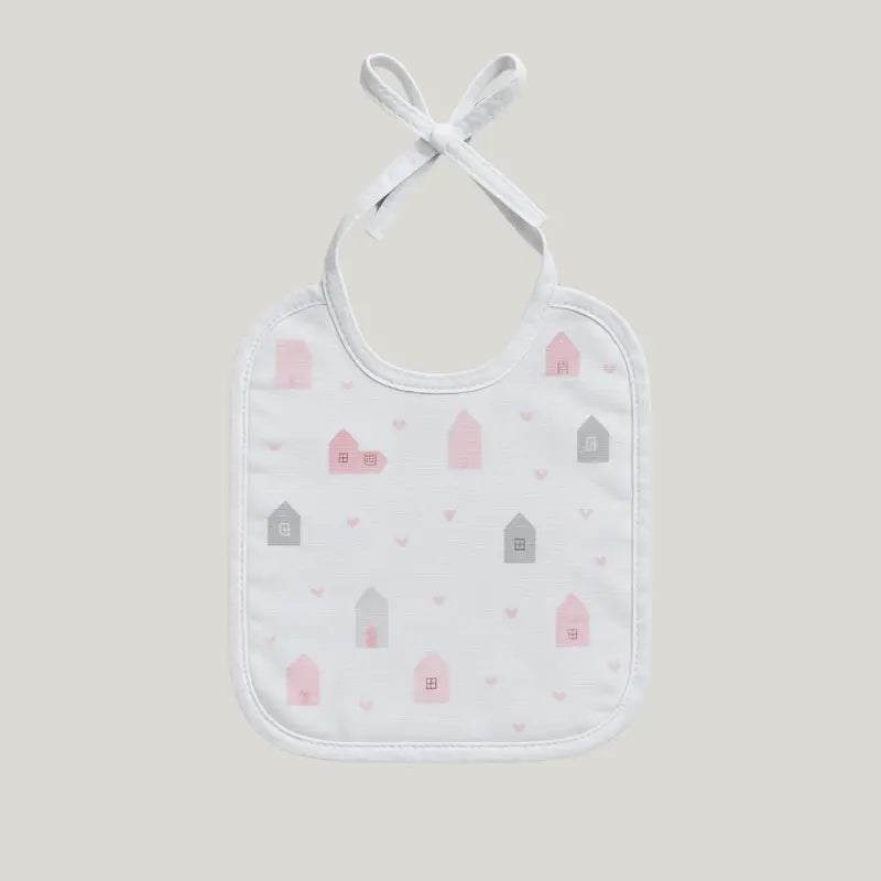 Babador Bebê Impermeável Algodão Casinha Rose