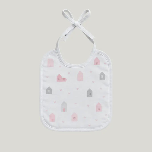 Babador Bebê Impermeável Algodão Casinha Rose