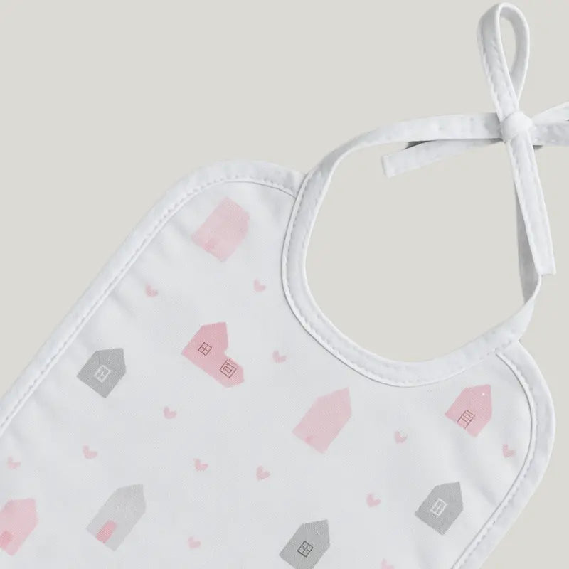 Babador Bebê Impermeável Algodão Casinha Rose