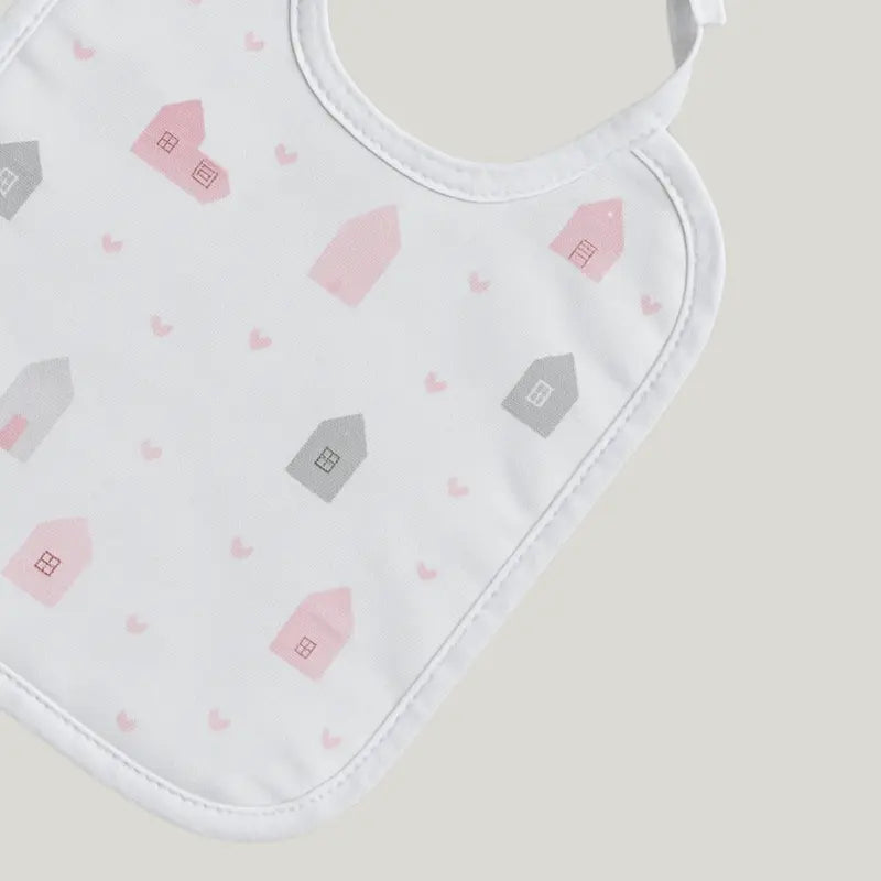 Babador Bebê Impermeável Algodão Casinha Rose
