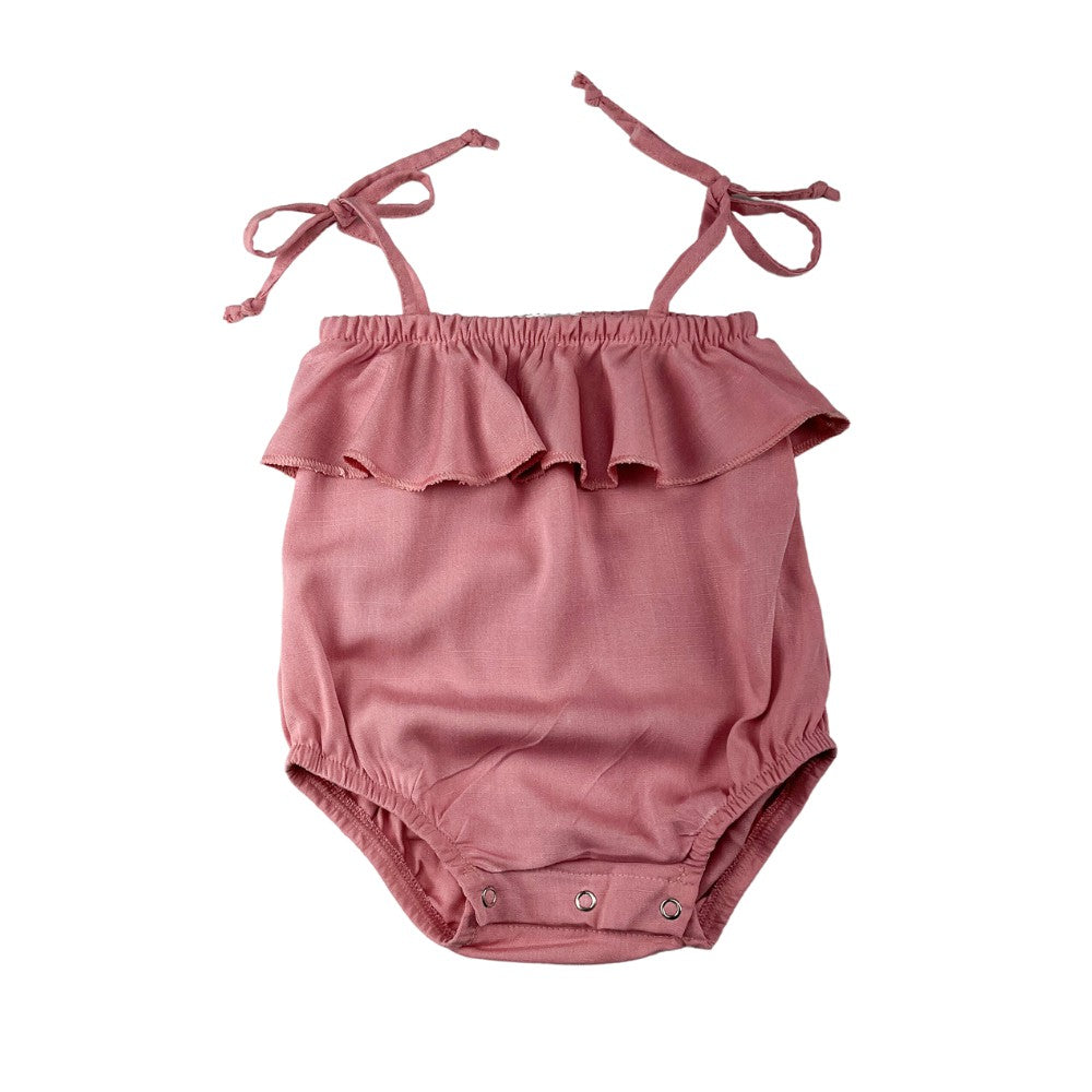 Body Bebê Menina Ambar Linho Marrom Rose