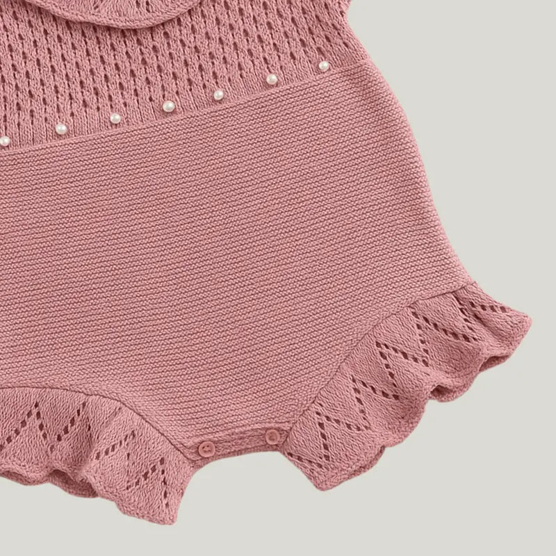 macacão de tricot rosa chá para bebê menina

