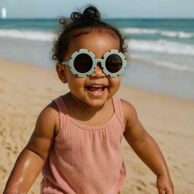 oculos De Sol Para Bebe Retro Flowers Verde agua Protecao Uv