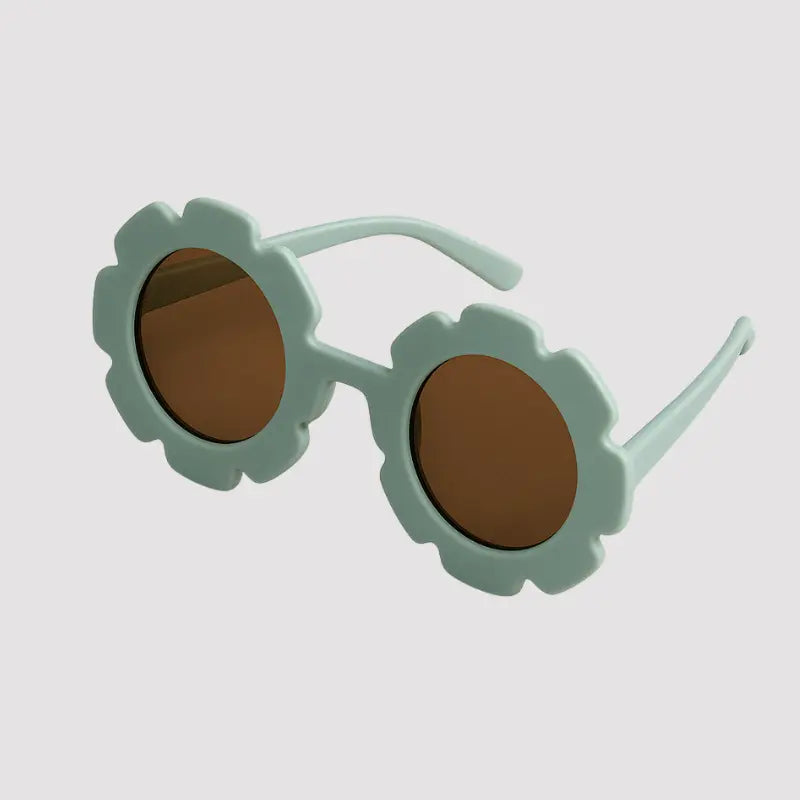 oculos De Sol Para Bebe Retro Flowers Verde agua Protecao Uv