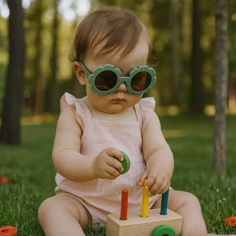oculos de Sol para Bebe Retro Flowers Green com Protecao Uv