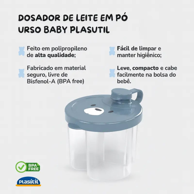 porta leite em pó dosador bear azul com divisórias